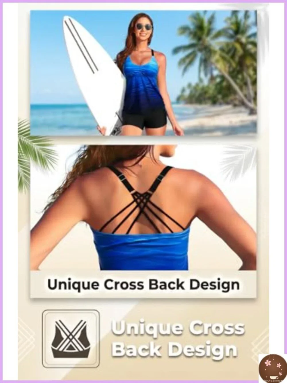 Women's Tankini Swimset with Shorts - Tummy Control 2 Piece Adjustable Straps
